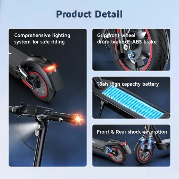 iScooter i10 Max Elscooter 750W Borstlös Motor 48V 18Ah 10 Tums Däck 96 km Max Räckvidd med APP Hopfällbar Kickscooter