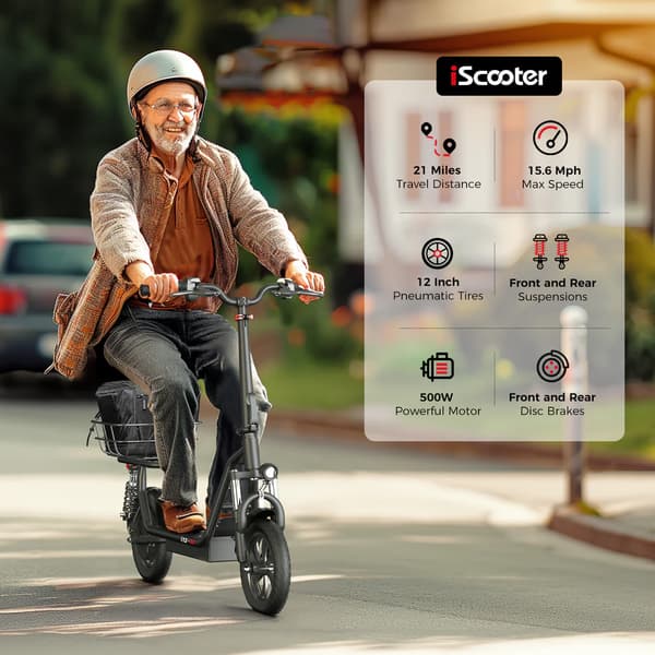 iScooter i12 500W Motor 36V 7,5Ah Batteri 12 Tums Pneumatiska Däck Max Räckvidd 35 km Hastighet 25 km/h Elscooter med APP