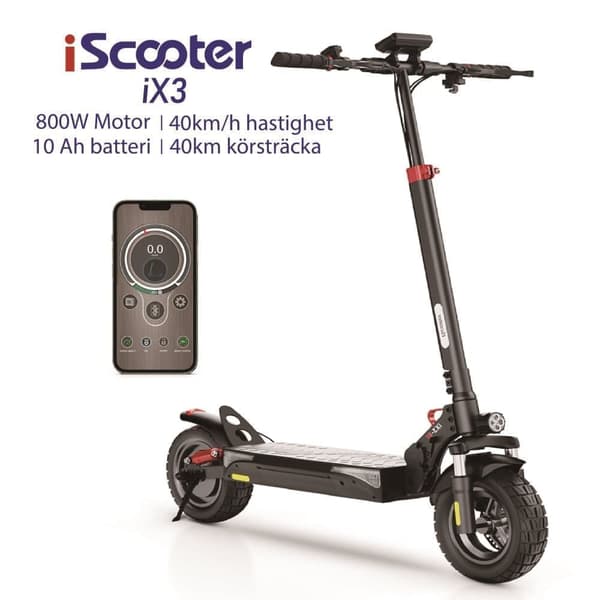 iScooter iX3 48V 10Ah Batteri 800W Motor 10 Tums Sugrörslösa Terrängdäck Max Räckvidd 40km Hastighet 40 km/h Elscooter med APP
