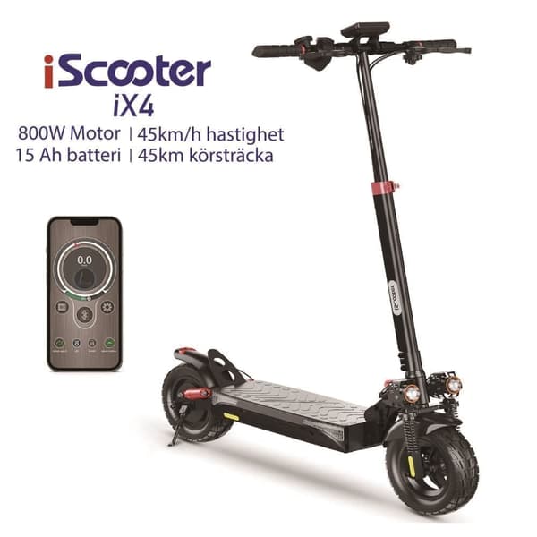 iScooter iX4 48V 15Ah Batteri 800W Motor 10-tums Däck Max Räckvidd 45 km Hastighet 45 km/h Elscooter med APP