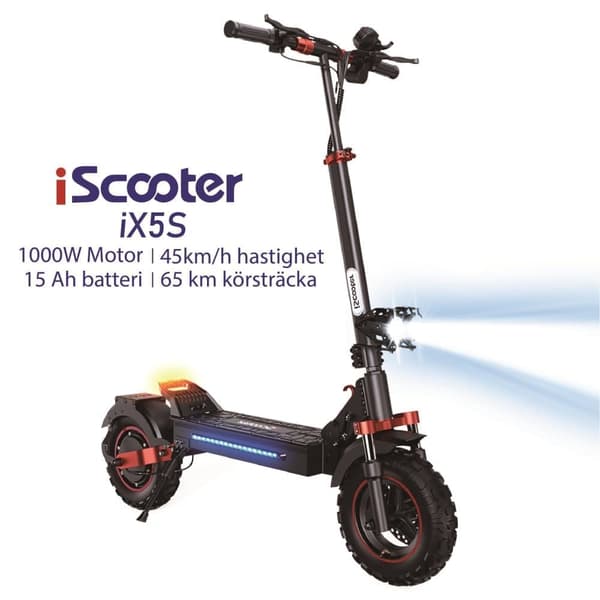 iScooter iX5S 48V 15Ah Batteri 1000W Motor 11 Tums Däck Max Räckvidd 65km Hastighet 45 km/h Elscooter