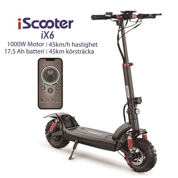 iSkoter iX6 48V 17.5Ah batteri 1000W motor 11 tums offroad pneumatiskt däck Max räckvidd 45km hastighet 45 km / h E-scooter