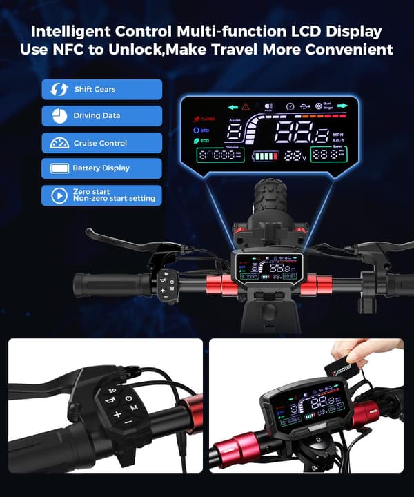 iSkoter iX6 Electric Scooter 1000W Motor 11" Off-road pneumatiska däck 60KM Range 48V 17.5Ah batteri NFC kortomkopplare