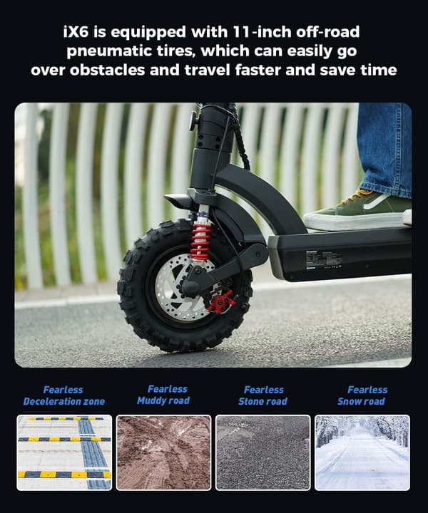 iSkoter iX6 Electric Scooter 1000W Motor 11" Off-road pneumatiska däck 60KM Range 48V 17.5Ah batteri NFC kortomkopplare