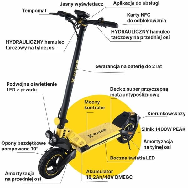 Elscooter Manta XRIDER F10 Gul Svart 800 W
