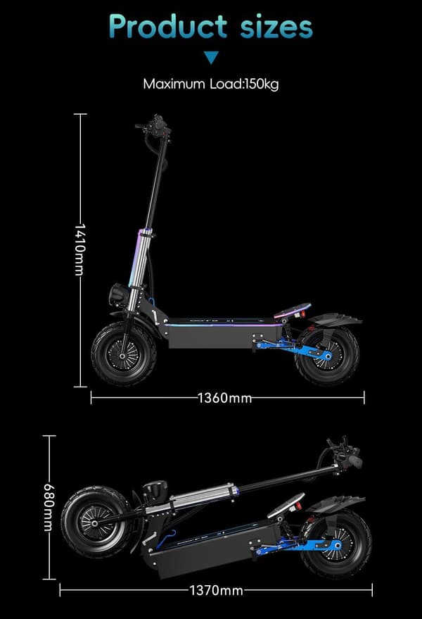 OOTD D99 Off Road elektrisk scooter 13", 3000W*2 dobbelte motorer, 60V 40AH batteri, tophastighed 85 km/t, maksimal rækkevidde 120 km, foldbar