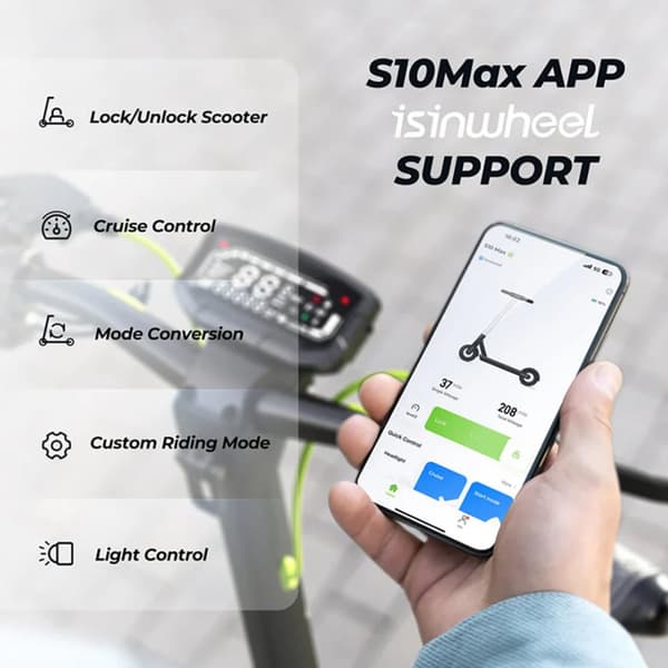 iSinwheel S10MAX Sammenklappelig El-Scooter - 1000W 48V 15Ah - 10" Offroad-Dæk