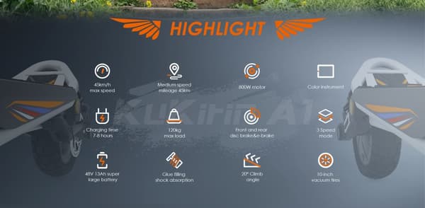 KuKirin A1 Elscooter 48V 13Ah Litiumbatteri 800W Motor 10-tums vakuumdäck 45 km räckvidd 45 km/h Dubbla skivbromsar Elscooter