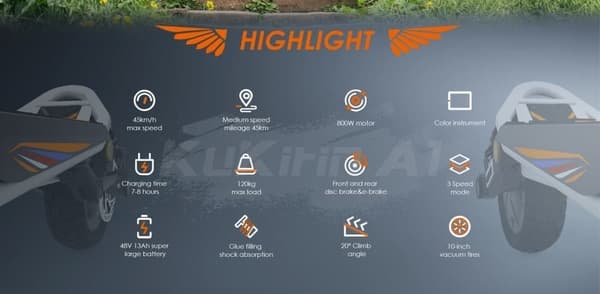 KuKirin A1 Elscooter 48V 13Ah Litiumbatteri 800W Motor 10-tums vakuumdäck 45 km räckvidd 45 km/h Dubbla skivbromsar Elscooter