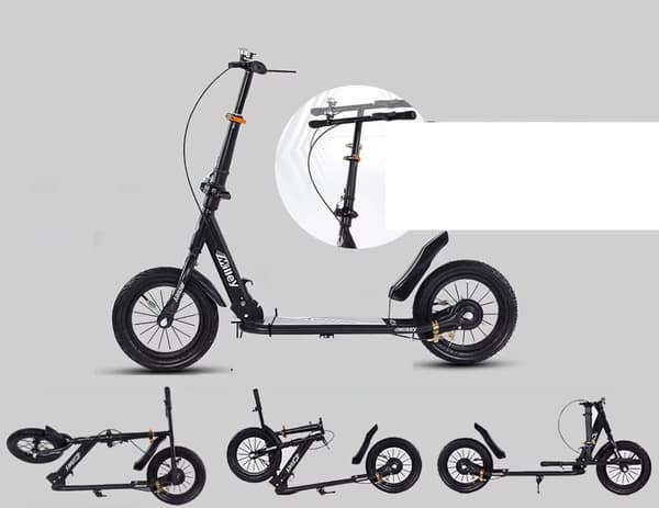 Scooter med store oppustelige hjul 30 cm håndbremse børn voksne