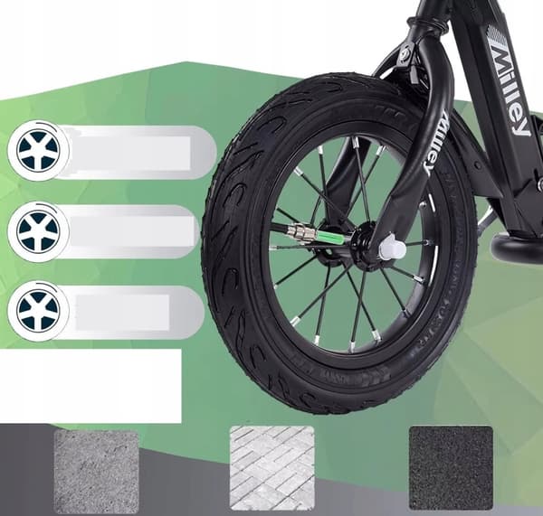 Scooter med store oppustelige hjul 30 cm håndbremse børn voksne