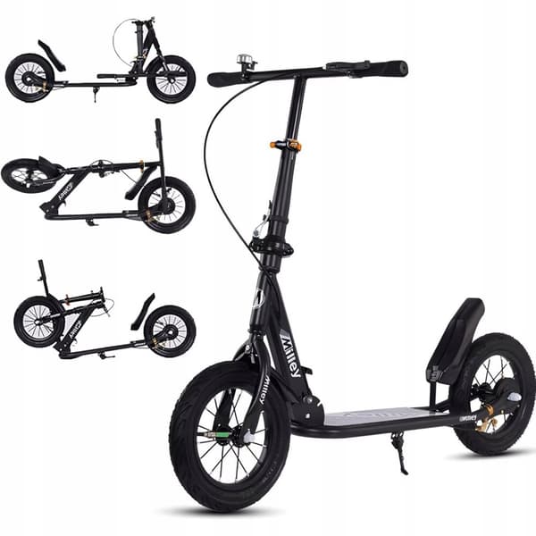 Scooter med store oppustelige hjul 30 cm håndbremse børn voksne