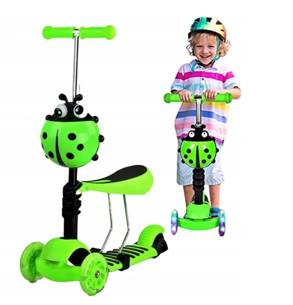 BARNS TUR PÅ TREHJULSSCOOTER MED 3-I-1-SÄTE BIEDRONKA LED