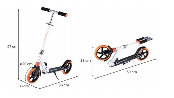 STOR SCOOTER VIT HOPPLÅBAR TVÅHJUL STORA HJUL