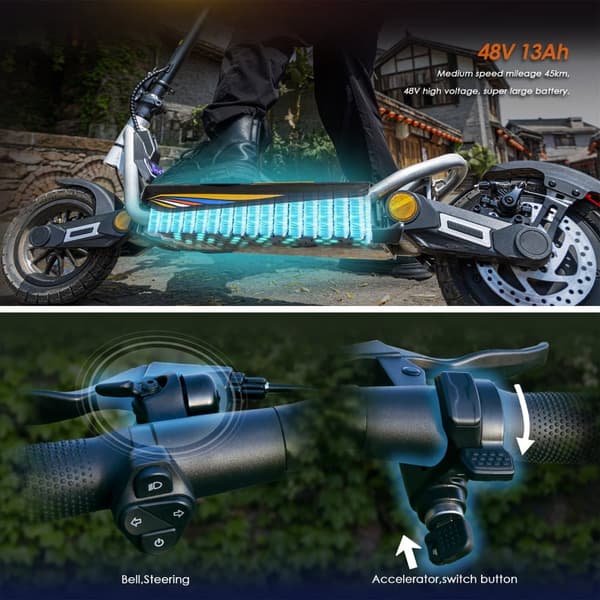 KuKirin A1 foldbar elektrisk scooter 800W, 48V13Ah batteri, maks. hastighed 45 km / t, rækkevidde 45 km, 10 tommer vakuumdæk