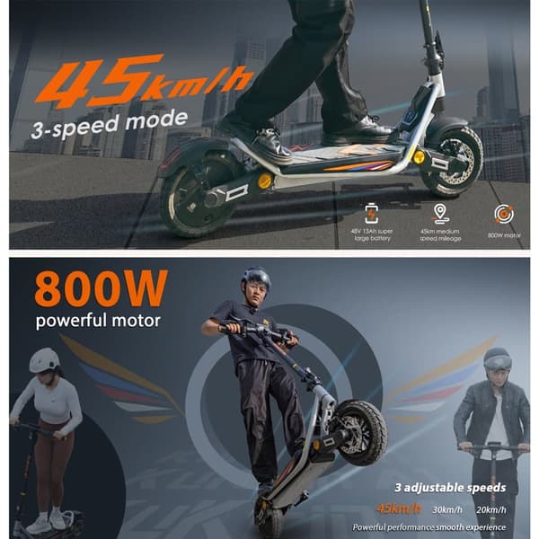 KuKirin A1 foldbar elektrisk scooter 10 tommer, 800W motor, 48V 13Ah batteri, maks. hastighed 45 km / t, rækkevidde 45 km, skivebremser for og bag