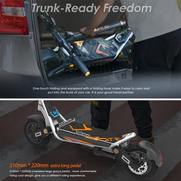 KuKirin A1 foldbar elektrisk scooter 10 tommer, 800W motor, 48V 13Ah batteri, maks. hastighed 45 km / t, rækkevidde 45 km, skivebremser for og bag