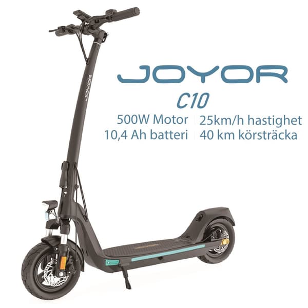 JOYOR C10 48V 26Ah batteri, 500W motor, 10-tums däck, maxhastighet 20 km/h, max körsträcka 40 km/h elscooter