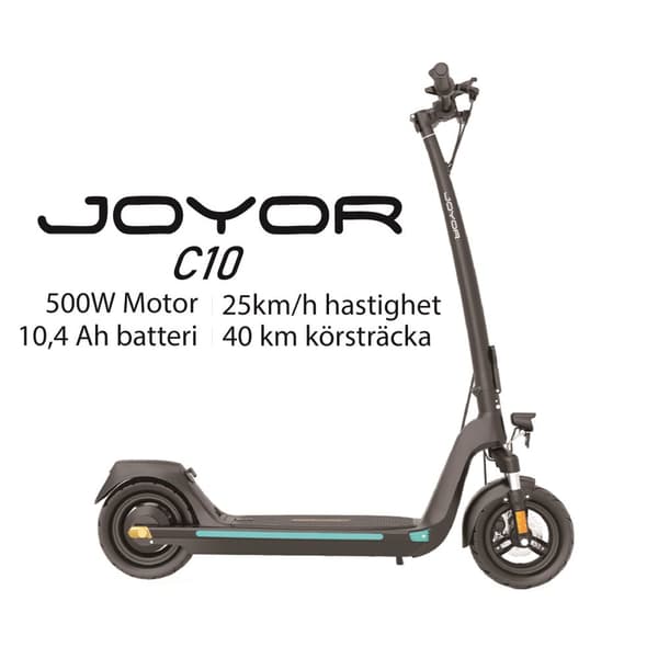 JOYOR C10 500W motor, 48V 26Ah batteri,  10-tums däck, maxhastighet 20 km/h, max körsträcka 40 km/h elscooter