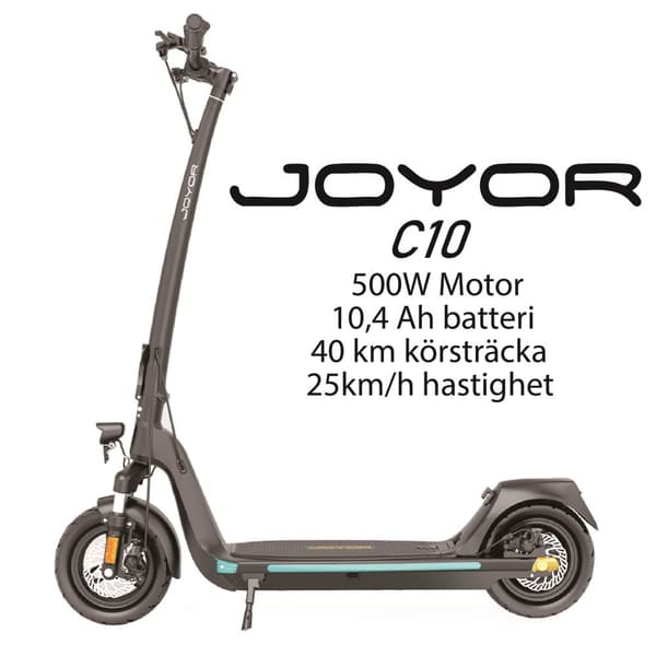 JOYOR C10 48V 26Ah batteri, 10-tums däck, 500W motor, maxhastighet 20 km/h, max körsträcka 40 km/h elscooter