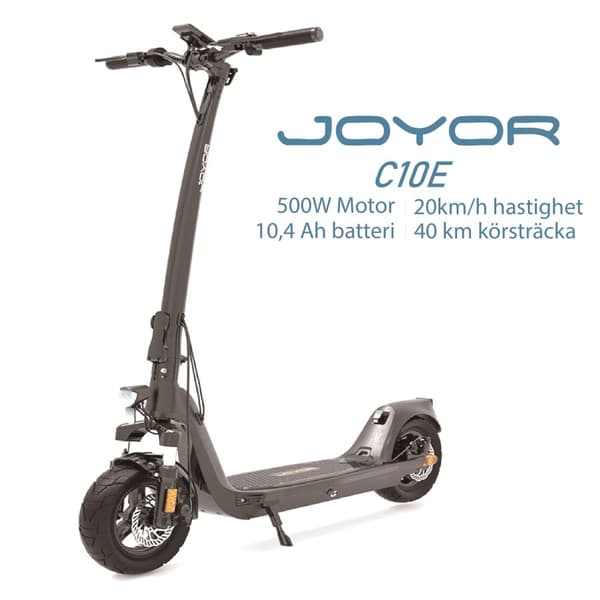 JOYOR C10E 48V 10,4Ah batteri, 500W motor, 10-tums däck, maxhastighet 20 km/h, max körsträcka 40 km/h elscooter