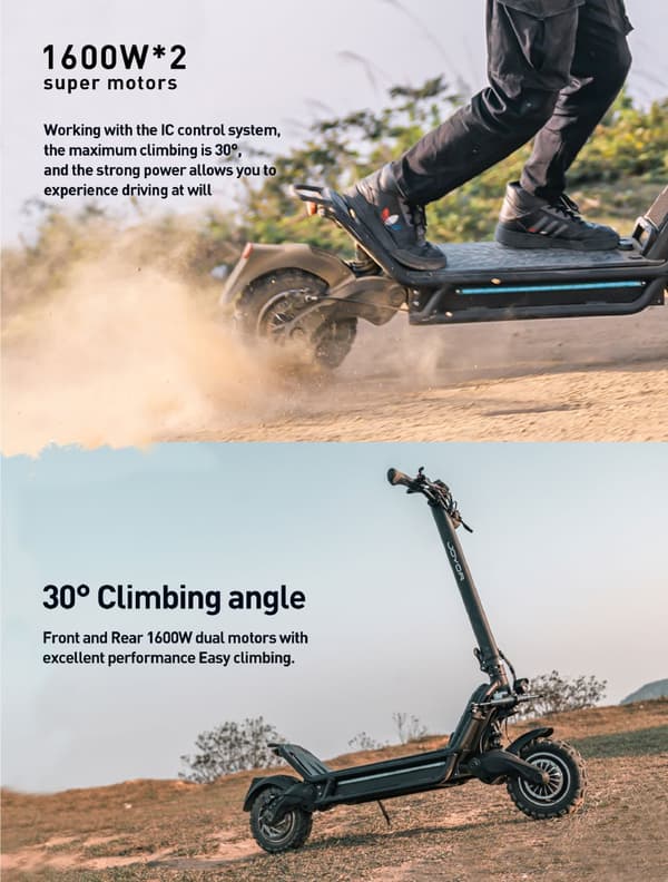 JOYOR E6-S 2*1600W dubbla motorer, 60V 31,5Ah batteri, 11-tums däck, maxhastighet 80 km/h, 100 km maximal körsträcka elscooter