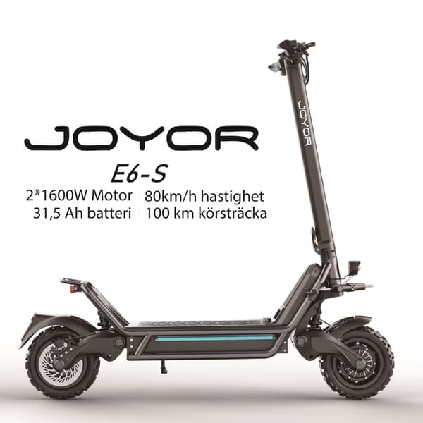 JOYOR E6-S 2*1600W dubbla motorer, 60V 31,5Ah batteri, 11-tums däck, maxhastighet 80 km/h, 100 km maximal körsträcka elscooter