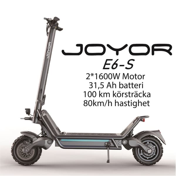 JOYOR E6-S 2*1600W dubbla motorer, 11-tums däck, 60V 31,5Ah batteri, maxhastighet 80 km/h, 100 km maximal körsträcka elscooter