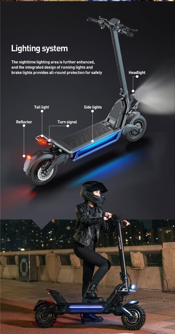 JOYOR E8-S 2*1600W dubbla motorer, 72V 35Ah batteri, 11-tums däck, maxhastighet 80 km/h, 100 km maximal körsträcka elscooter