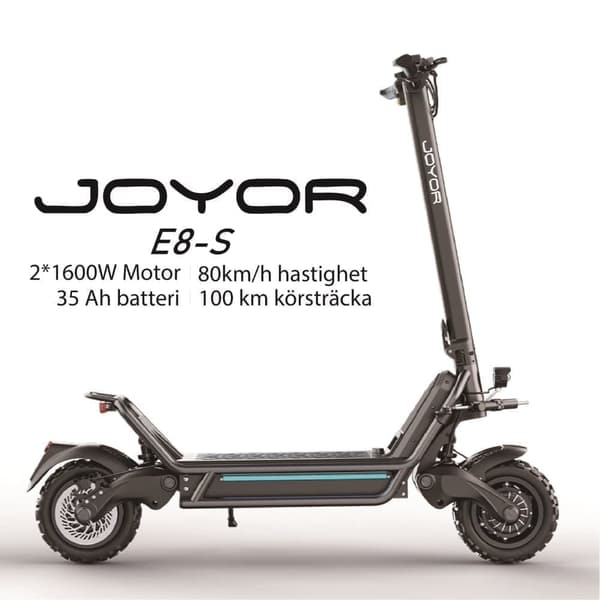 JOYOR E8-S 2*1600W dubbla motorer, 72V 35Ah batteri, 11-tums däck, maxhastighet 80 km/h, 100 km maximal körsträcka elscooter