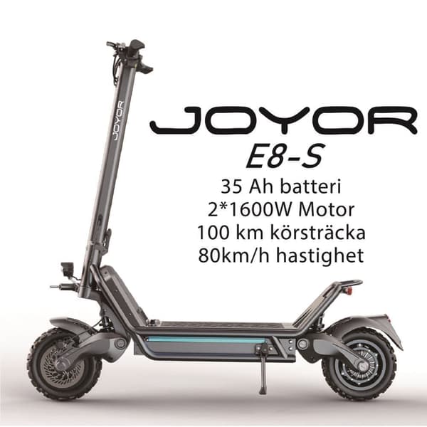 JOYOR E8-S 2*1600W dubbla motorer, 11-tums däck, 72V 35Ah batteri, maxhastighet 80 km/h, 100 km maximal körsträcka elscooter