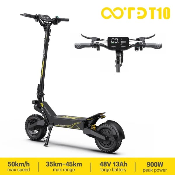 OOTD T10 foldbar elektrisk scooter 500W, 48V13AH batteri, 11" terrængående dæk, tophastighed 50 km, rækkevidde 35-45 km, skivebremser for og bag
