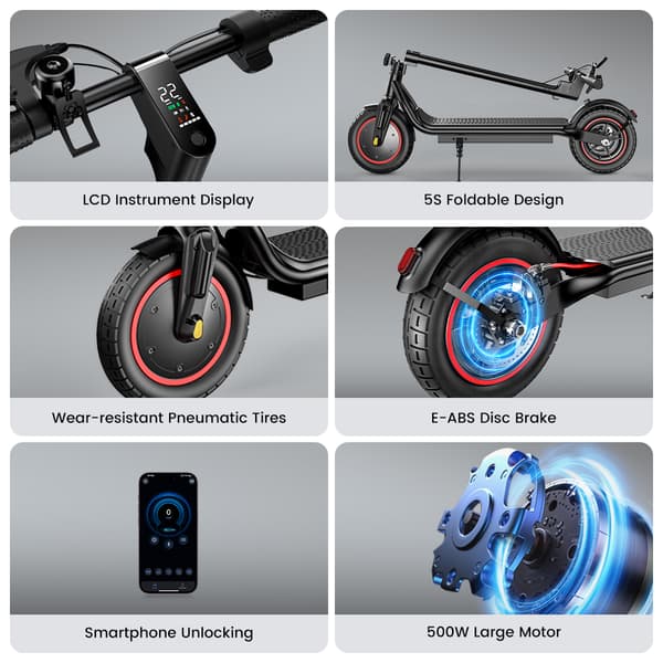 Sammenklappelig El-Scooter iScooter W6, Motor 36V 500W, 10 Tommer