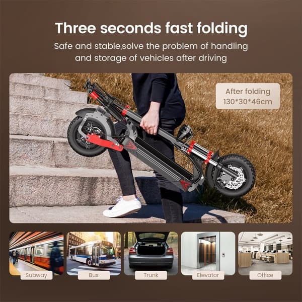 Sammenklappelig El-Scooter iScooter iX8 - 2*1200W Dobbeltmotor - 48V 20AH Batteri - 12” Dæk