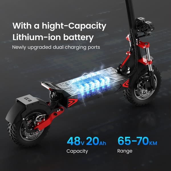 Sammenklappelig El-Scooter iScooter iX8 - 2*1200W Dobbeltmotor - 48V 20AH Batteri - 12” Dæk