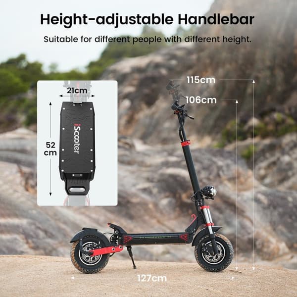 Sammenklappelig El-Scooter iScooter iX8 - 2*1200W Dobbeltmotor - 48V 20AH Batteri - 12” Dæk