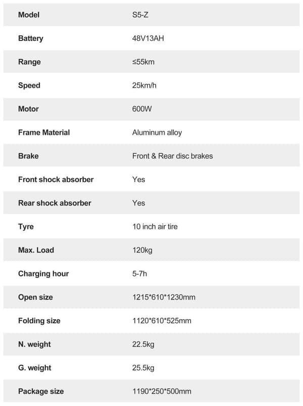 JOYOR S5-Z 600W motor, 48V 13Ah batteri, 10-tums däck, maxhastighet 25 km/h, maximal räckvidd 55 km