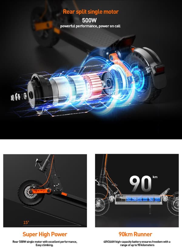 JOYOR S5 PRO ABE 500W motor, 10tums däck, 48V 13Ah batteri, maxhastighet 20 km/h, max räckvidd 55 km
