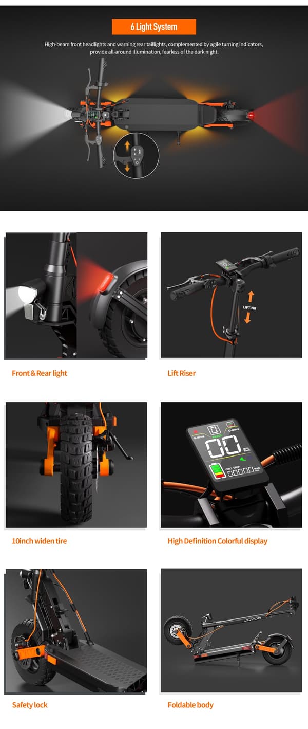 JOYOR S8 600W motor, 48V 26Ah batteri, 10-tums däck, maxhastighet 25 km/h, max räckvidd 90 km