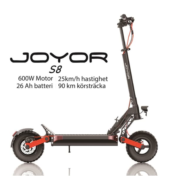 JOYOR S8 600W motor, 48V 26Ah batteri, 10-tums däck, maxhastighet 25 km/h, max räckvidd 90 km