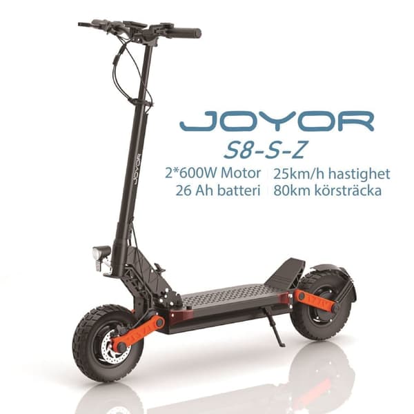 JOYOR S8-S-Z 48V 26Ah batteri, 2*600W motor, 10-tums däck, maxhastighet 25 km/h, körsträcka 80 km