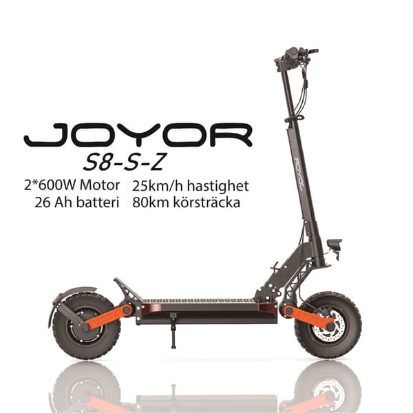 JOYOR S8-S-Z 2*600W motor, 48V 26Ah batteri, 10-tums däck, maxhastighet 25 km/h, körsträcka 80 km