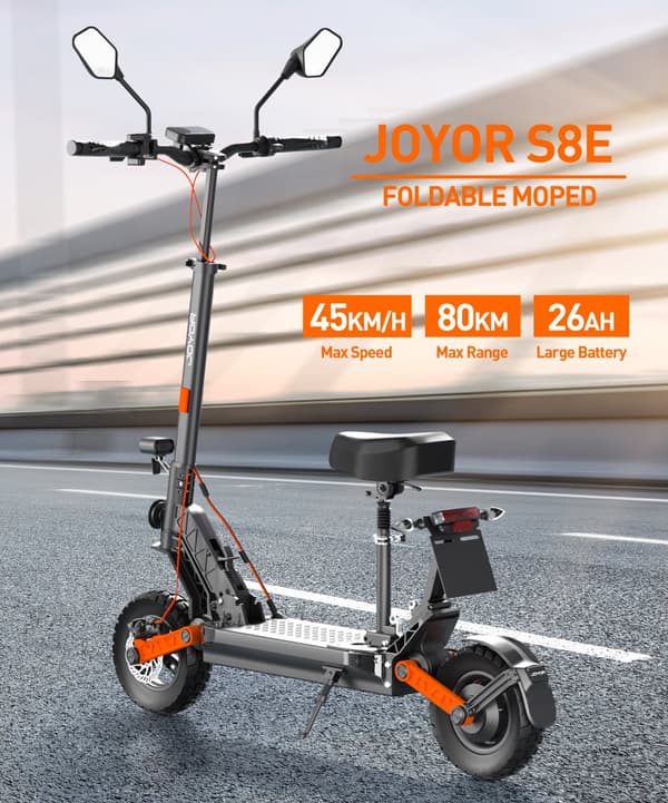 JOYOR S8E 48V 26Ah batteri, 800W motor, 10-tums däck, maxhastighet 25 km/h, räckvidd 80 km