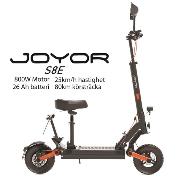 JOYOR S8E 800W motor, 48V 26Ah batteri, 10-tums däck, maxhastighet 25 km/h, räckvidd 80 km