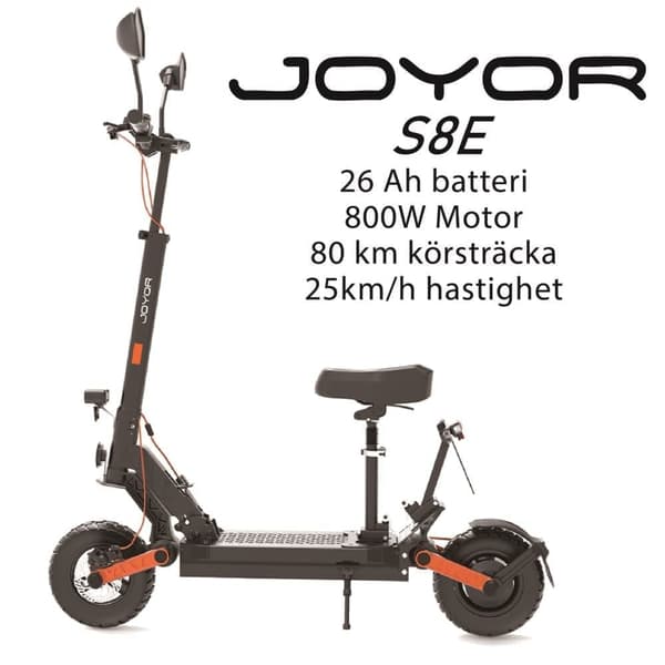 JOYOR S8E 800W motor, 10-tums däck, 48V 26Ah batteri, maxhastighet 25 km/h, räckvidd 80 km