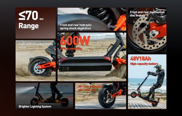 JOYOR T6 48V 18Ah batteri, 600W motor, 10-tums däck, maxhastighet 25 km/h, räckvidd 70 km
