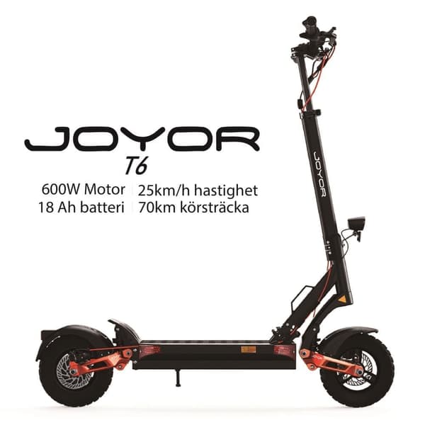 JOYOR T6 600W motor, 48V 18Ah batteri, 10-tums däck, maxhastighet 25 km/h, räckvidd 70 km