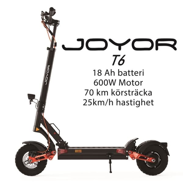 JOYOR T6 600W motor, 10-tums däck, 48V 18Ah batteri, maxhastighet 25 km/h, räckvidd 70 km