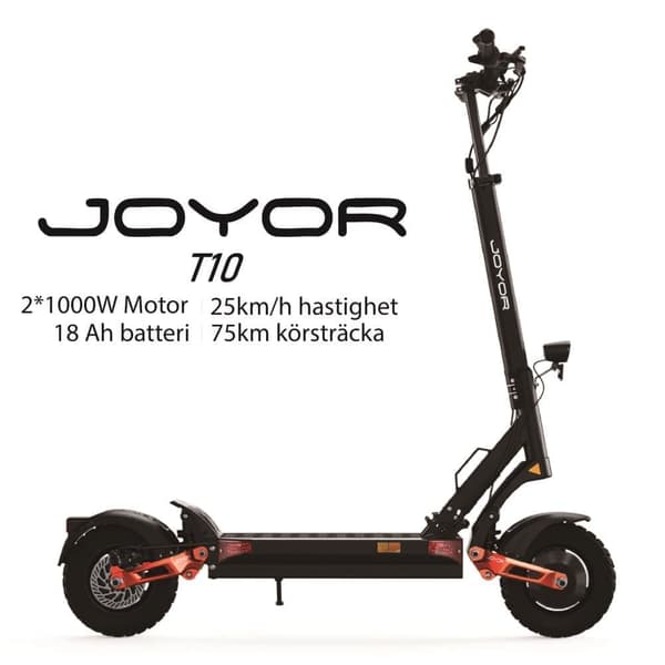 JOYOR T10 2*1000W motor, 60V 18Ah batteri, 10-tums däck, maxhastighet 25 km/h, räckvidd 75 km