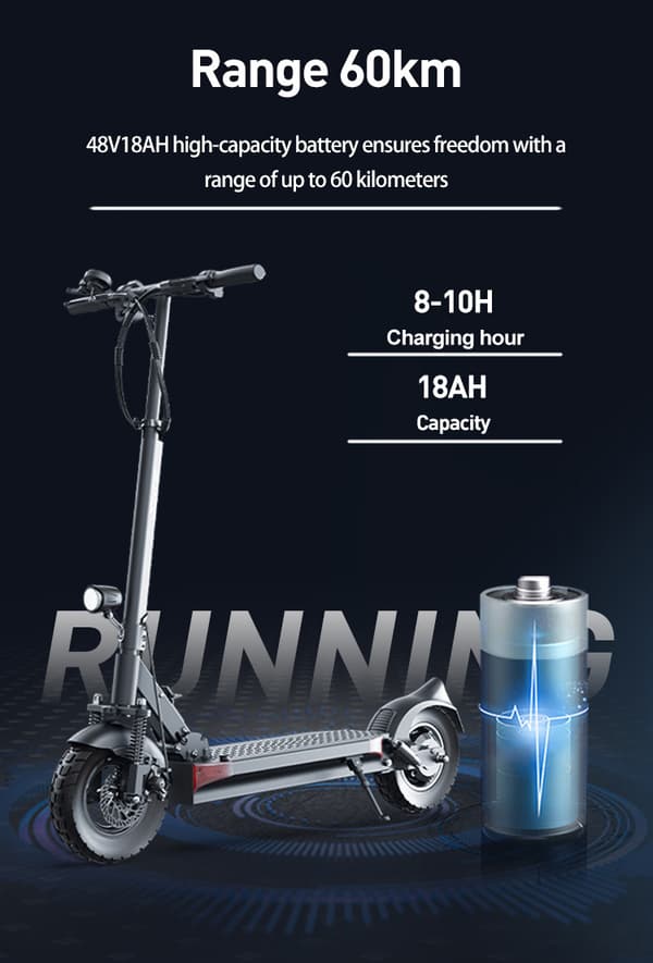 JOYOR Y6-S 500W motor, 10-tums däck, 48V 18Ah batteri, maxhastighet 25 km/h, räckvidd 60 km